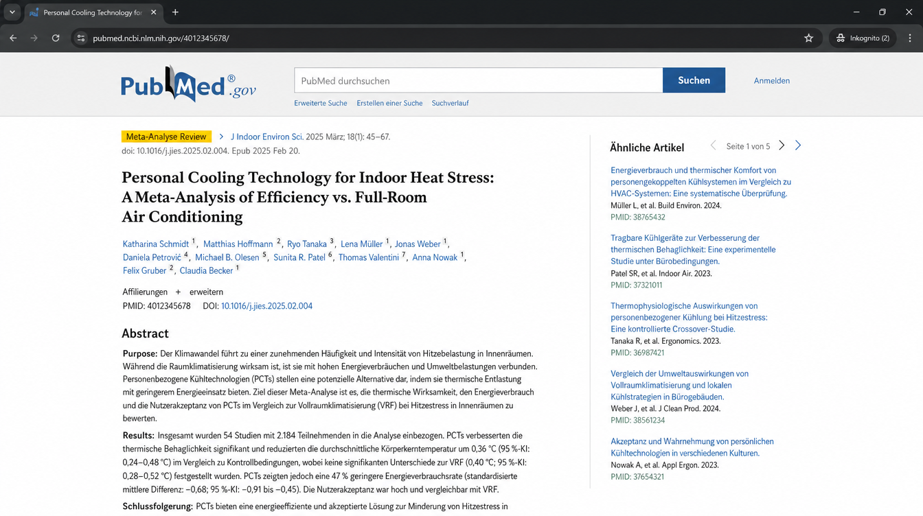 PubMed Meta-Analyse: Personal Cooling Technology vs. Full-Room Air Conditioning
